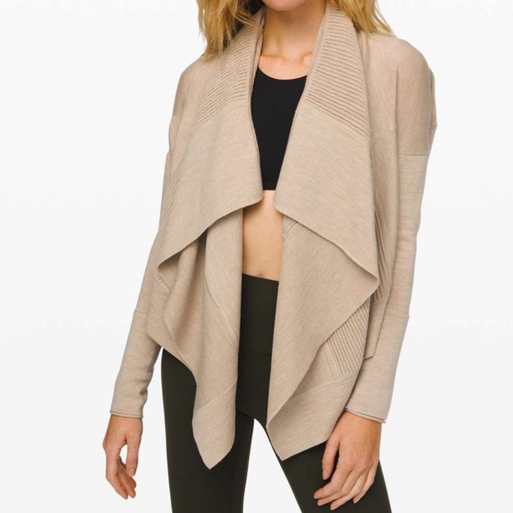 Lululemon Sit in Lotus Wool Blend Open Front Ribbed Convertible Cardigan Sweater